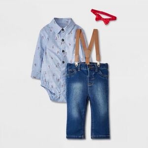 *NWT* Cat & Jack Baby Boys’ Christmas Candy Cane 3pc Suspender Set Size 18M